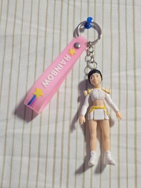 K-pop Pink 'RAINBOW' Keychain Charm with White Cheerleader Figurine